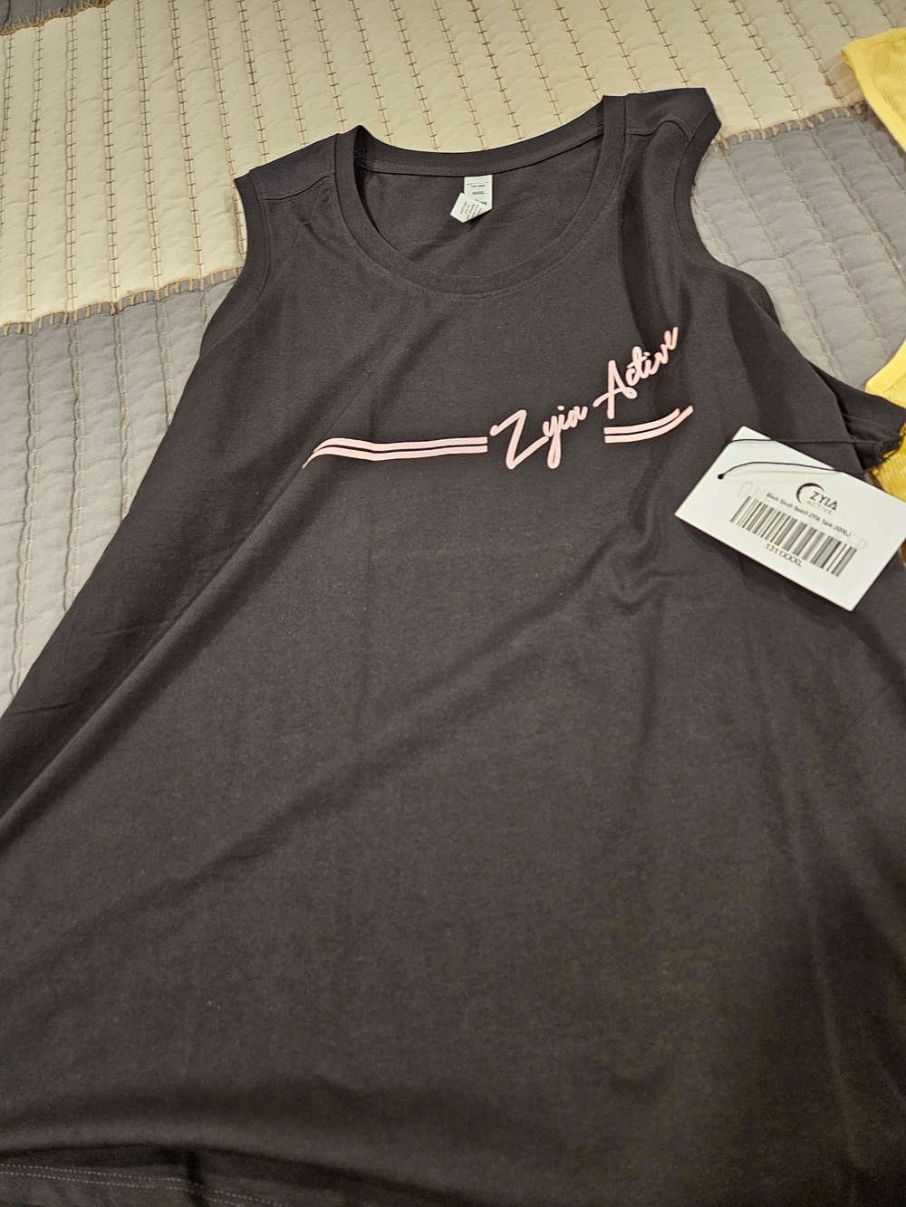 ZYIA Active USA Black Tank with Pink Script Logo